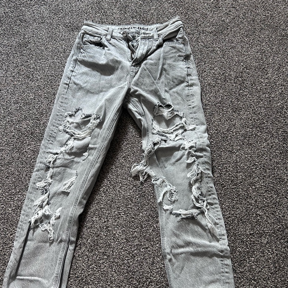 American Eagle Outfitters Ripped Gray Boyfriend Jeans